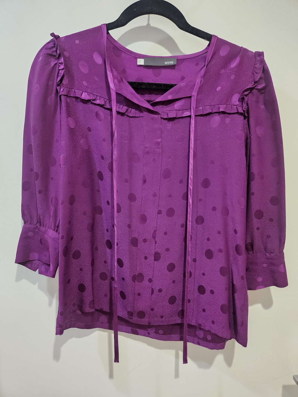Myne Magenta Polka Tie-Neck Blouse